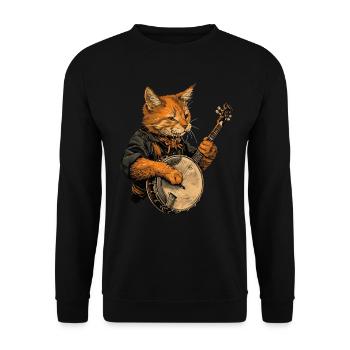 Abessinierkatze Bluegrass-Banjo-Spieler - Unisex Pullover - Schwarz - Vorne - Alina (178cm) & Michal (187cm)