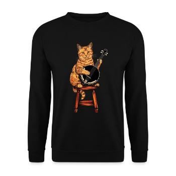 Abessinierkatze Bluegrass-Banjo-Spieler - Unisex Pullover - Schwarz - Vorne - Alina (178cm) & Michal (187cm)