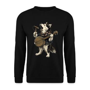 Alaskan Malamute Chien Joueur de Banjo Bluegrass - Sweat-shirt Unisexe - noir - Devant - Alina (178cm) & Michal (187cm)