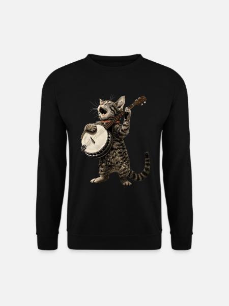 American Shorthair Katze Bluegrass Banjo Spieler - Unisex Pullover - Schwarz