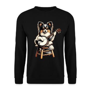 Papillon Dog Joueur de banjo bluegrass - Sweat-shirt Unisexe - noir - Devant - Alina (178cm) & Michal (187cm)