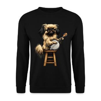 Pekingese Dog Bluegrass Banjo Player - Unisex Sweatshirt - black - Front - Alina (178cm) & Michal (187cm)