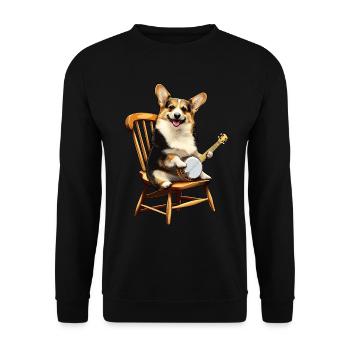 Pembroke Corgi Dog Bluegrass Banjo Player - Unisex Sweatshirt - black - Front - Alina (178cm) & Michal (187cm)