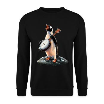 Penguin Oiseau Joueur de Banjo Bluegrass - Sweat-shirt Unisexe - noir - Devant - Alina (178cm) & Michal (187cm)
