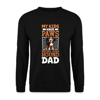 Jura Laufhund Papa - Unisex Pullover - Schwarz - Vorne - Alina (178cm) & Michal (187cm)