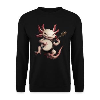Axolotl-Amphibie Bluegrass-Banjo-Spieler - Unisex Pullover - Schwarz - Vorne - Alina (178cm) & Michal (187cm)