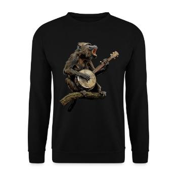 Baboon Monkey Bluegrass Banjo Spieler - Unisex Pullover - Schwarz - Vorne - Alina (178cm) & Michal (187cm)
