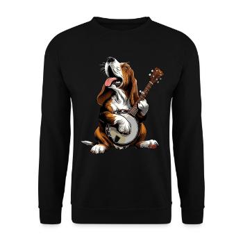 Basset Hound Chien Joueur de Banjo Bluegrass - Sweat-shirt Unisexe - noir - Devant - Alina (178cm) & Michal (187cm)