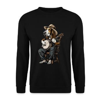 Basset Hound Chien Joueur de Banjo Bluegrass - Sweat-shirt Unisexe - noir - Devant - Alina (178cm) & Michal (187cm)