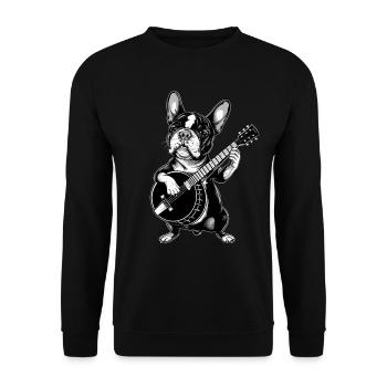 Boston Terrier Chien Joueur de Banjo Bluegrass - Sweat-shirt Unisexe - noir - Devant - Alina (178cm) & Michal (187cm)