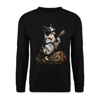 Border Collies Chien Joueur de Banjo Bluegrass - Sweat-shirt Unisexe - noir - Devant - Alina (178cm) & Michal (187cm)