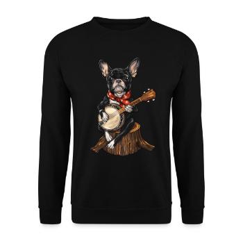 Boston Terrier Chien Joueur de Banjo Bluegrass - Sweat-shirt Unisexe - noir - Devant - Alina (178cm) & Michal (187cm)