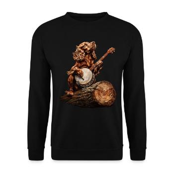 Brittany Spaniel Chien Joueur de Banjo Bluegrass - Sweat-shirt Unisexe - noir - Devant - Alina (178cm) & Michal (187cm)