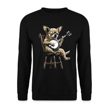 Chihuahua Hund Bluegrass Banjo Spieler - Unisex Pullover - Schwarz - Vorne - Alina (178cm) & Michal (187cm)
