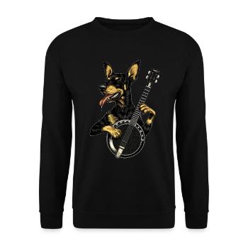 Dobermann Hund Bluegrass Banjo Spieler - Unisex Pullover - Schwarz - Vorne - Alina (178cm) & Michal (187cm)