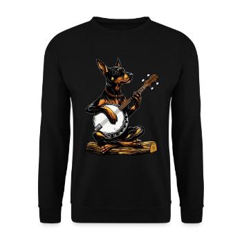 Doberman Chien Joueur de Banjo Bluegrass - Sweat-shirt Unisexe - noir - Devant - Alina (178cm) & Michal (187cm)