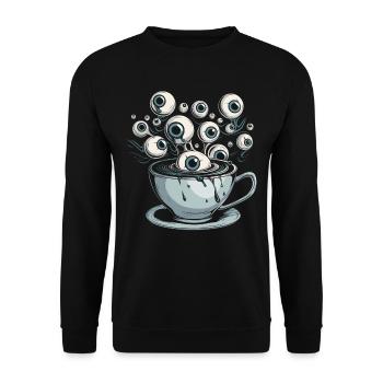 Weirdcore Ästhetische Kaffeetasse Menschlicher Aug - Unisex Pullover - Schwarz - Vorne - Alina (178cm) & Michal (187cm)