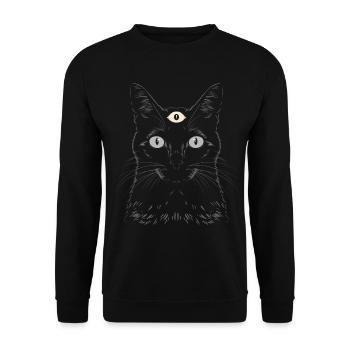 Weirdcore Ästhetik Schwarze Katze Drittes Auge Hex - Unisex Pullover - Schwarz - Vorne - Alina (178cm) & Michal (187cm)