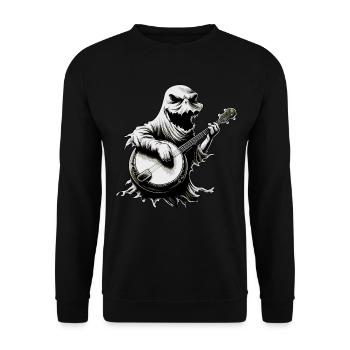 Gespenst Halloween Gespenstische Bluegrass Banjo S - Unisex Pullover - Schwarz - Vorne - Alina (178cm) & Michal (187cm)