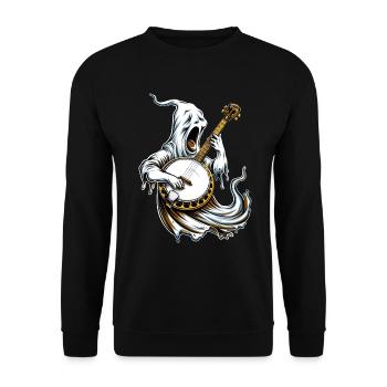 Gespenst Halloween Gespenstische Bluegrass Banjo S - Unisex Pullover - Schwarz - Vorne - Alina (178cm) & Michal (187cm)