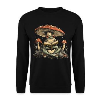 Cottagecore Aesthetic Frog Reading Book Mushroom Gobl - Unisex Sweatshirt - black - Front - Alina (178cm) & Michal (187cm)