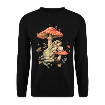 Cottagecore Ästhetisch Frosch Kaffee Pilz Witchy F - Unisex Pullover - Schwarz - Vorne - Alina (178cm) & Michal (187cm)