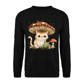 Cottagecore Esthétique Kawaii Chat Grenouille Champignon W - Sweat-shirt Unisexe - noir - Devant - Alina (178cm) & Michal (187cm)