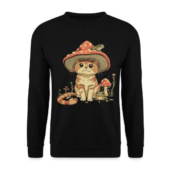 Cottagecore Ästhetische Tabby Katze Frosch Pilz Wi - Unisex Pullover - Schwarz - Vorne - Alina (178cm) & Michal (187cm)