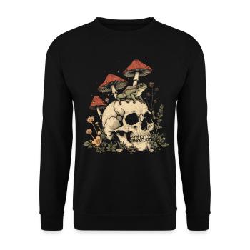 Cottagecore Aesthetic Frog Skull Mushroom Wit - Unisex Sweatshirt - black - Front - Alina (178cm) & Michal (187cm)