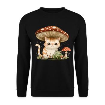 Cottagecore Esthétique Kawaii Chat Grenouille Champignon W - Sweat-shirt Unisexe - noir - Devant - Alina (178cm) & Michal (187cm)