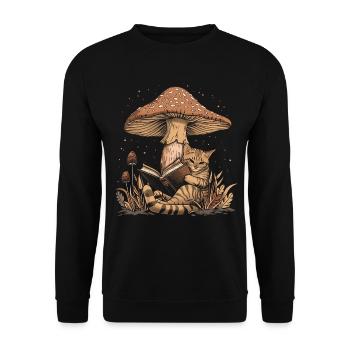 Cottagecore Aesthetic Cat Reading Book Mushroom Witchy - Unisex Sweatshirt - black - Front - Alina (178cm) & Michal (187cm)