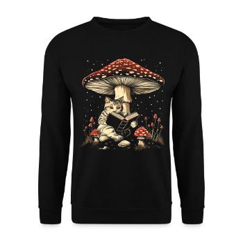 Cottagecore Aesthetic Cat Reading Book Mushroom Witchy - Unisex Sweatshirt - black - Front - Alina (178cm) & Michal (187cm)