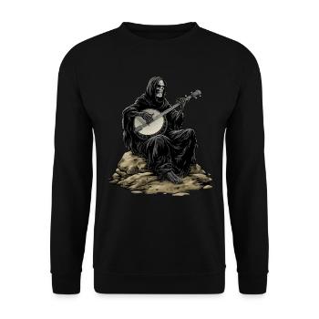 Sensenmann Der Tod Bluegrass Banjo Spieler - Unisex Pullover - Schwarz - Vorne - Alina (178cm) & Michal (187cm)