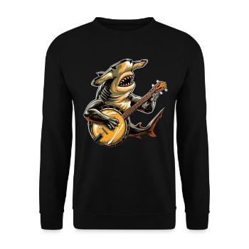 Hammerhai Meerestier Bluegrass Banjospieler - Unisex Pullover - Schwarz - Vorne - Alina (178cm) & Michal (187cm)