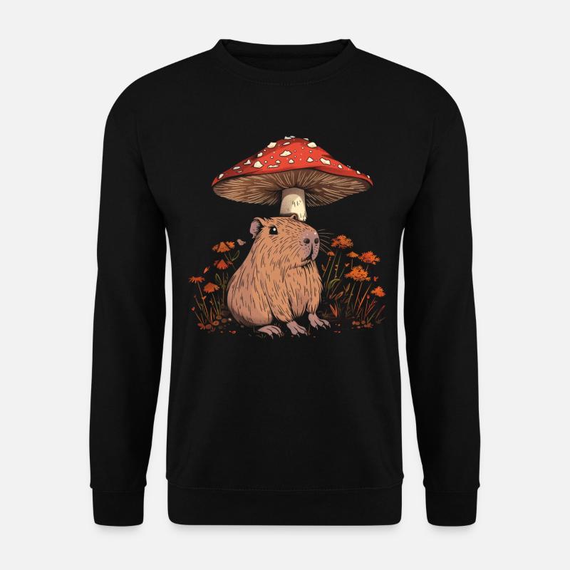 Cottagecore Aesthetic Capybara Pilz Vintage Floral - Unisex Pullover - Schwarz