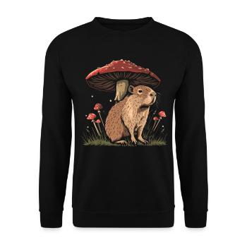 Cottagecore Aesthetic Capybara Mushroom Vintage Gobli - Unisex Sweatshirt - black - Front - Alina (178cm) & Michal (187cm)