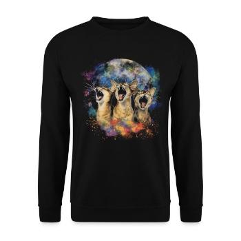 Abessinierkatze Heulender Mond - Unisex Pullover - Schwarz - Vorne - Alina (178cm) & Michal (187cm)