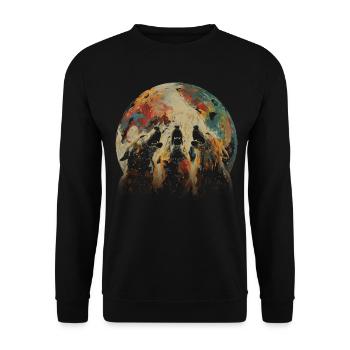 Akita Hund Heulender Mond - Unisex Pullover - Schwarz - Vorne - Alina (178cm) & Michal (187cm)