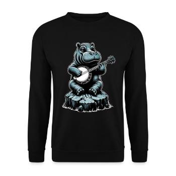 Hippo Hippopotamus Bluegrass Banjo Spieler - Unisex Pullover - Schwarz - Vorne - Alina (178cm) & Michal (187cm)
