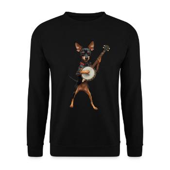 Miniature Pinscher chien Bluegrass Joueur de banjo - Sweat-shirt Unisexe - noir - Devant - Alina (178cm) & Michal (187cm)