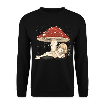 Cottagecore Ästhetische schlafende Fee Pilz Witchy - Unisex Pullover - Schwarz - Vorne - Alina (178cm) & Michal (187cm)