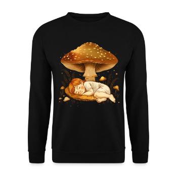 Cottagecore Aesthetic Sleeping Child Mushroom Witch - Unisex Sweatshirt - black - Front - Alina (178cm) & Michal (187cm)