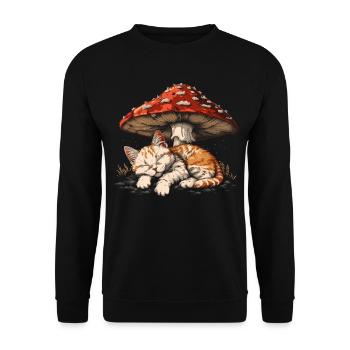 Cottagecore Esthétique Dormir Chat Tigré Champignon - Sweat-shirt Unisexe - noir - Devant - Alina (178cm) & Michal (187cm)