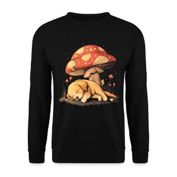 Cottagecore Aesthetic Sleeping Dog Mushroom Witchy - Unisex Sweatshirt - black - Front - Alina (178cm) & Michal (187cm)