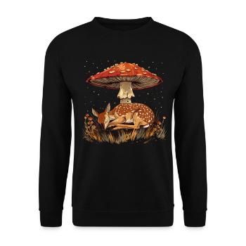 Cottagecore Aesthetic Schlafende Hirsche Pilz Witc - Unisex Pullover - Schwarz - Vorne - Alina (178cm) & Michal (187cm)
