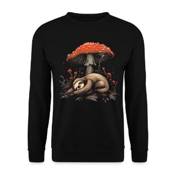 Cottagecore Aesthetic Sleeping Sloth Mushroom Vinta - Unisex Sweatshirt - black - Front - Alina (178cm) & Michal (187cm)