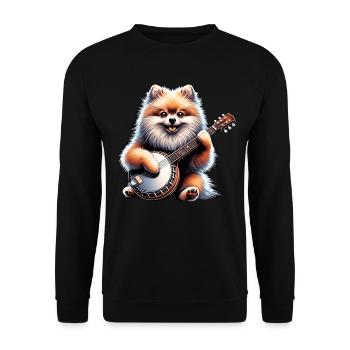 Chien de Poméranie Joueur de Banjo Bluegrass - Sweat-shirt Unisexe - noir - Devant - Alina (178cm) & Michal (187cm)