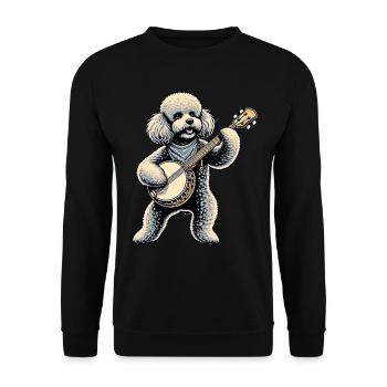Pudelhund Bluegrass Banjo Spieler - Unisex Pullover - Schwarz - Vorne - Alina (178cm) & Michal (187cm)
