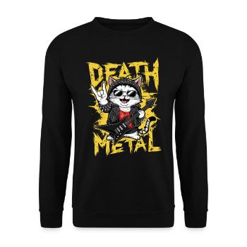 Katze Musiker mit E-Gitarre - Unisex Pullover - Schwarz - Vorne - Alina (178cm) & Michal (187cm)
