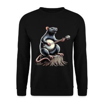 Rattenmaus Bluegrass Banjo Spieler - Unisex Pullover - Schwarz - Vorne - Alina (178cm) & Michal (187cm)
